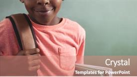  Presentation with backpack - Beautiful presentation design featuring backpack and books against greenboard backdrop and a coral colored foreground