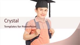  Presentation with graduation kids - PPT layouts with backpack and wearing a graduation background and a  colored foreground