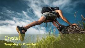  Presentation with rock climbing - Slides featuring backpack climbing a steep background and a tawny brown colored foreground