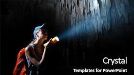  Presentation with cave - Audience pleasing PPT layouts consisting of backpack exploring cave with torch backdrop and a black colored foreground