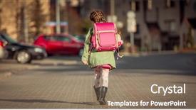  Presentation with backpack - Presentation design having backpack going to school background and a coral colored foreground