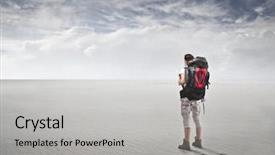  Presentation with backpack - Amazing presentation theme having backpack in a fake desert backdrop and a light gray colored foreground