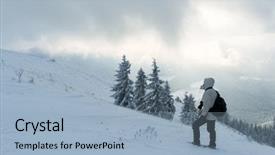  Presentation with time travel - Theme having backpack in the high mountains background and a  colored foreground