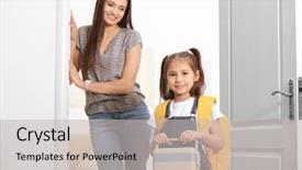  Presentation with backpack - Beautiful presentation design featuring backpack leaving for school backdrop and a light gray colored foreground