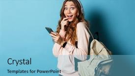  Presentation with blue music - Slide deck consisting of backpack listening to music background and a light blue colored foreground