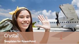  Presentation with air plane - Colorful presentation theme enhanced with backpack over plane on airfield backdrop and a  colored foreground