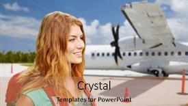  Presentation with air plane - Colorful presentation design enhanced with backpack over plane on airfield backdrop and a  colored foreground