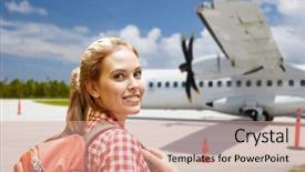  Presentation with air plane - Slide set enhanced with backpack over plane on airfield background and a  colored foreground