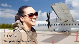  Presentation with tourism - Slides having backpack over plane on airfield background and a coral colored foreground