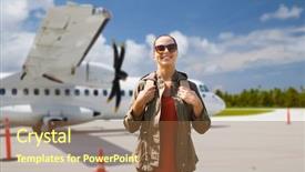  Presentation with tourism - PPT layouts consisting of backpack over plane on airfield background and a  colored foreground