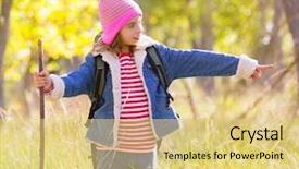  Presentation with hiking - Beautiful presentation design featuring backpack pointing finger in autum backdrop and a yellow colored foreground