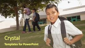  Presentation with backpack - Audience pleasing presentation theme consisting of backpack ready for school backdrop and a tawny brown colored foreground