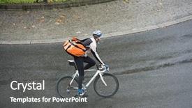  Presentation with gear - Amazing presentation design having backpack riding bicycle on street backdrop and a dark gray colored foreground