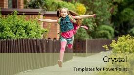  Presentation with technology and career day and elementary school - Cool new presentation design with little girl with a backpack backdrop and a mint green colored foreground