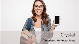  Presentation with student - Slide deck featuring backpack showing blank screen mobile background and a  colored foreground