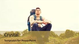  Presentation with lost people - Slides featuring backpack sitting on ground background and a  colored foreground