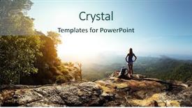  Presentation with mountain top - Colorful slide deck enhanced with backpack standing on top backdrop and a cool aqua colored foreground