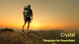  Presentation with mountain top - Beautiful presentation theme featuring backpack standing on top backdrop and a tawny brown colored foreground