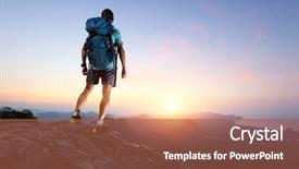  Presentation with mountain top - Theme enhanced with backpack standing on top background and a red colored foreground
