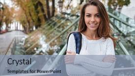  Presentation with backpack - Amazing PPT layouts having backpack standing with arms cross backdrop and a light blue colored foreground