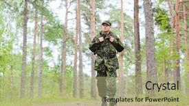  Presentation with war - PPT theme enhanced with backpack walking in forest background and a mint green colored foreground