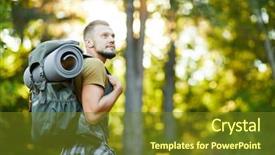  Presentation with settle - Cool new theme with backpack walking in the forest backdrop and a tawny brown colored foreground