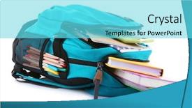  Presentation with education supplies - Presentation theme featuring blue education - backpack with school supplies isolated background and a arctic colored foreground