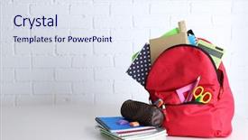  Presentation with backpack - Beautiful slide set featuring backpack with school supplies backdrop and a sky blue colored foreground