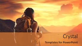  Presentation with hiking - Theme enhanced with backpacker - hiking girl with backpack is background and a gold colored foreground