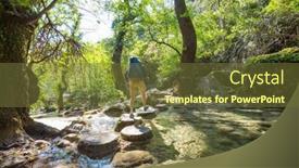  Presentation with waterfall - Theme having backpacker-looking-at-the-waterfall background and a tawny brown colored foreground