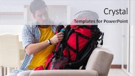  Presentation with korean trip - PPT layouts having backpacker packing for his trip background and a light gray colored foreground