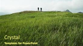  Presentation with mountain - Presentation theme consisting of backpackers overview landscapes in crimean mountain background and a tawny brown colored foreground