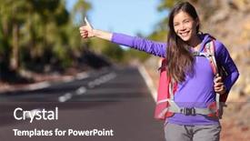  Presentation with tour and travel - Slide set with backpacking hitchhiking thumbing happy walking background and a dark gray colored foreground