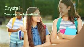  Presentation with backpacks - Presentation theme with backpacks and notebooks on walk background and a  colored foreground