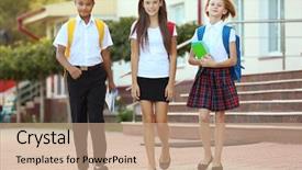  Presentation with backpacks - PPT layouts featuring backpacks and notebooks walk background and a  colored foreground