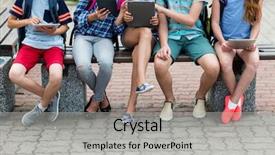  Presentation with elementary school technology - Theme consisting of backpacks and tablet pc computer background and a light gray colored foreground