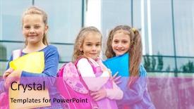  Presentation with school backpacks - Presentation design consisting of backpacks going to school background and a lilac colored foreground