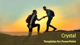  Presentation with mountain climb - Slide deck featuring backpacks hiking in the mountain background and a tawny brown colored foreground