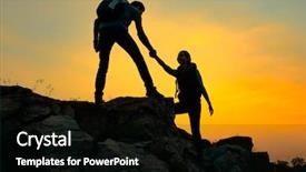  Presentation with mountain climb - PPT theme consisting of backpacks hiking in the mountain background and a black colored foreground