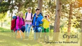 Presentation with couples hiking the mountains - Cool new slides with backpacks hiking in the mountain backdrop and a yellow colored foreground