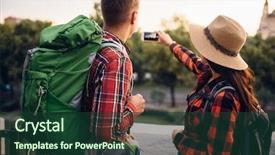  Presentation with backpacks - Colorful PPT theme enhanced with backpacks makes selfie on excursion backdrop and a tawny brown colored foreground
