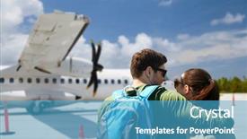  Presentation with tourism - Beautiful slides featuring backpacks over plane on airfield backdrop and a  colored foreground