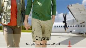  Presentation with rural tourism people adventure - Cool new presentation with backpacks over plane on airfield backdrop and a coral colored foreground