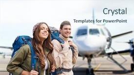  Presentation with tourism - Slides with backpacks over plane on airfield background and a sky blue colored foreground
