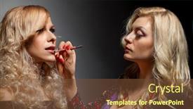  Presentation with glamour - Audience pleasing slides consisting of backstage scene professional make-up artist doing glamour model makeup at work backdrop and a tawny brown colored foreground