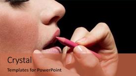  Presentation with glamour - Colorful presentation enhanced with backstage scene professional make-up artist doing glamour model makeup at work backdrop and a red colored foreground