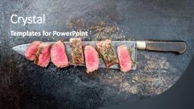  Presentation with barbecue dry aged kobe rib - Amazing slide deck having backstrap roast sliced with herb backdrop and a gray colored foreground