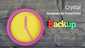  Presentation with backup - Beautiful slide set featuring backup word on wooden table backdrop and a gray colored foreground