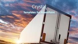  Presentation with cargo transportation - Slide set with backview of european truck vehicle on motorway with dramatic sunset light cargo transportation and supply theme background and a ocean colored foreground