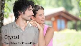  Presentation with broken home upset couple - Beautiful presentation featuring backwoods - couple in holiday home backdrop and a coral colored foreground